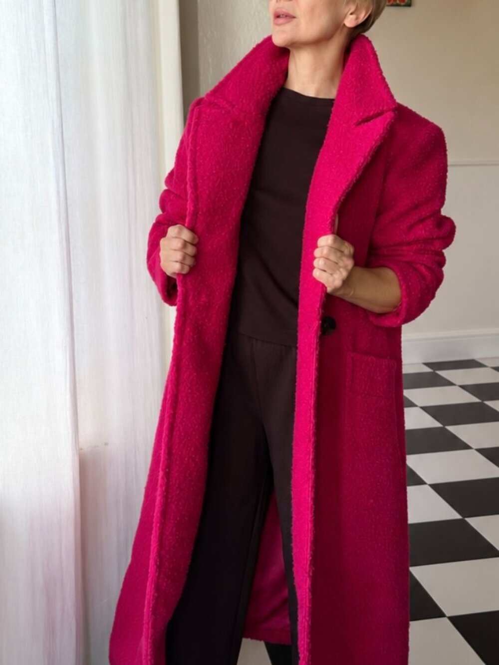BCBGeneration Fuchsia Boucle Long Double Breasted Coat Pink NWOT